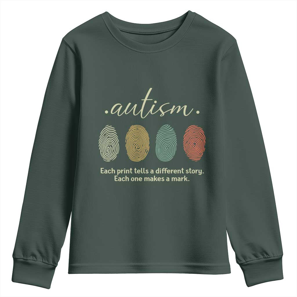 Retro Fingerprint Autism Awareness Youth Sweatshirt Each Print Tells A Different Story
