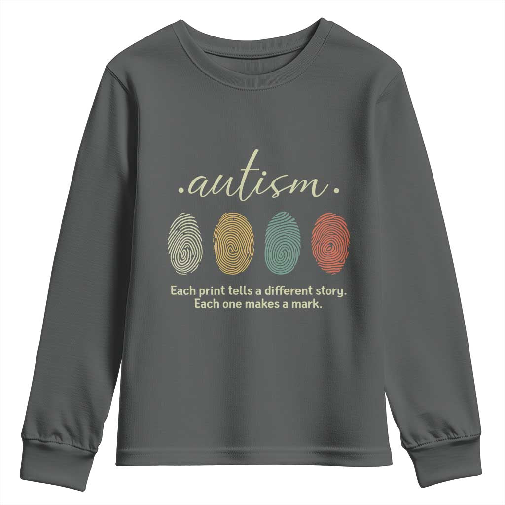 Retro Fingerprint Autism Awareness Youth Sweatshirt Each Print Tells A Different Story