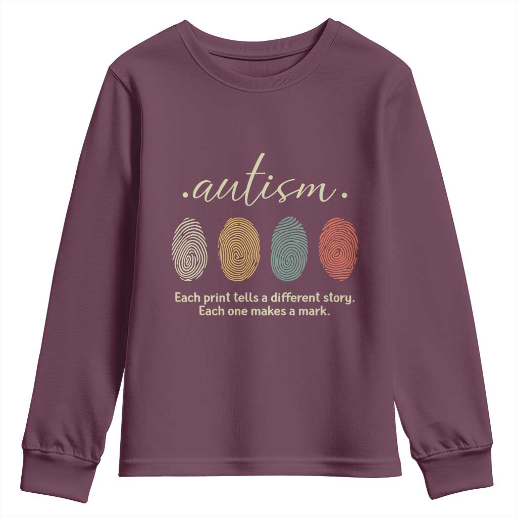 Retro Fingerprint Autism Awareness Youth Sweatshirt Each Print Tells A Different Story