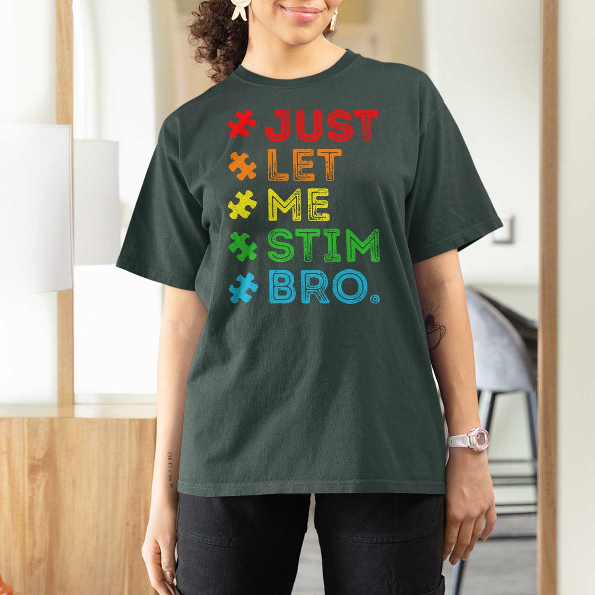 Funny Autism Awareness Acceptance T Shirt For Women Just Let Me Stim Bro Retro