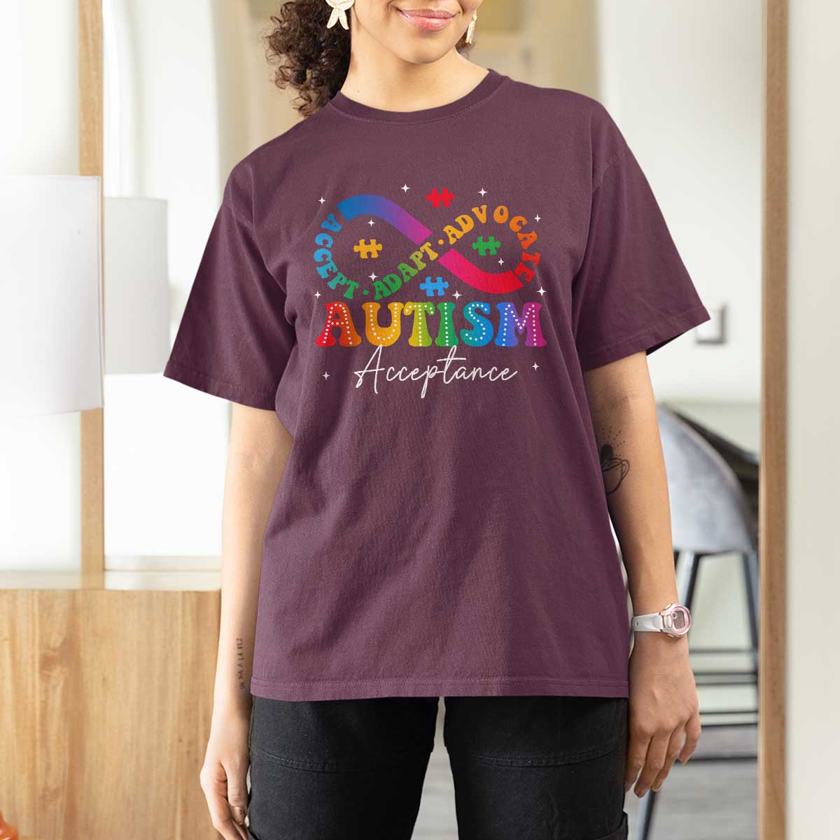 Autism Awareness Acceptance T Shirt For Women Infinity Symbol Neurodiversity
