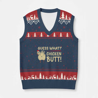 Guess What Chicken Butt V-Neck Knit Sweater Vest Funny Chicken Farmer Farming - Wonder Print Shop