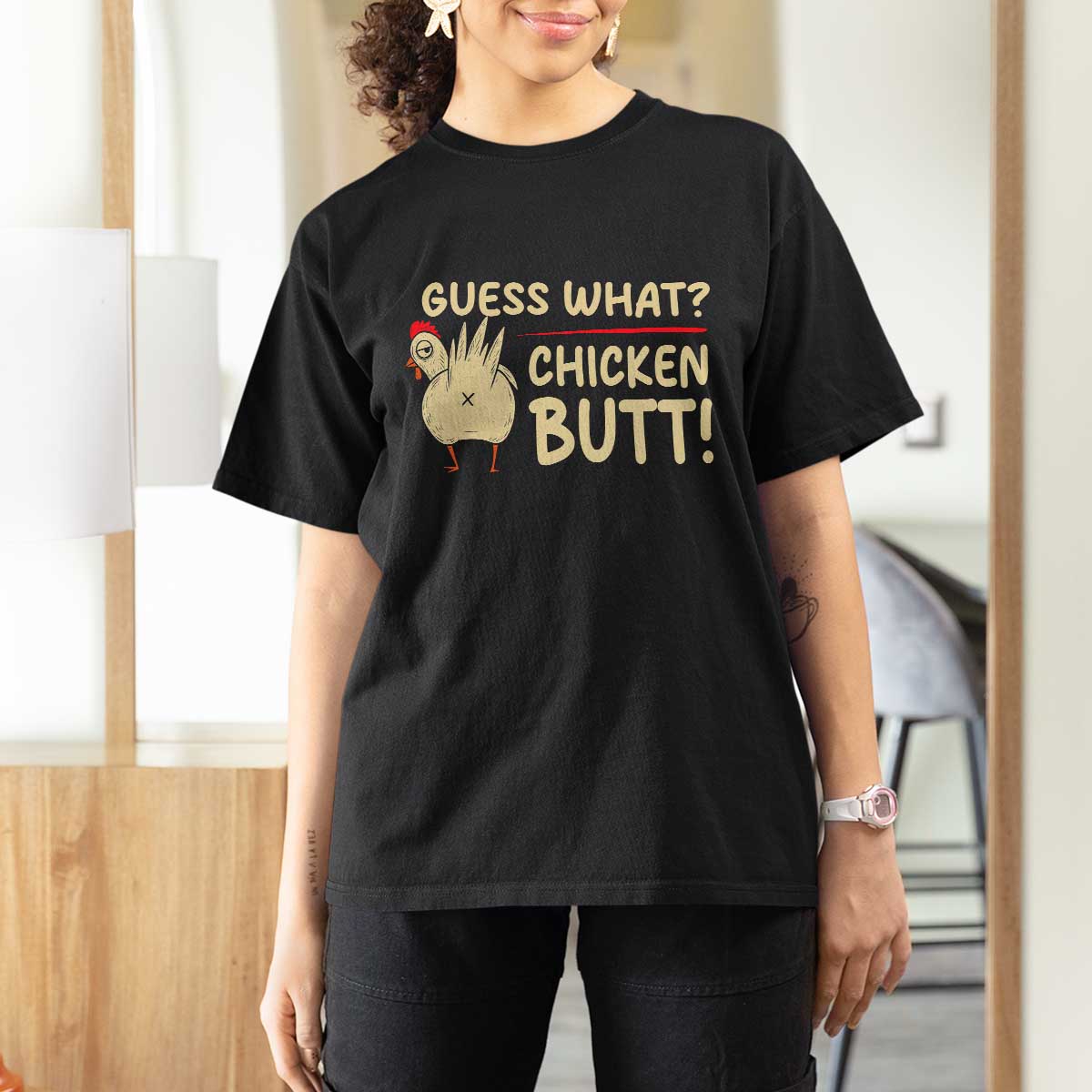 Guess What Chicken Butt T Shirt For Women Funny Chicken Farmer Farming - Wonder Print Shop