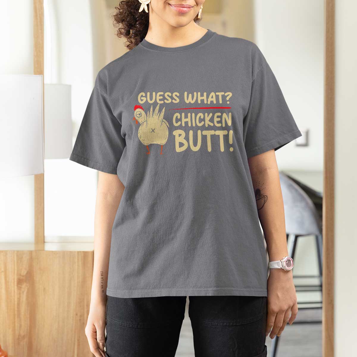 Guess What Chicken Butt T Shirt For Women Funny Chicken Farmer Farming - Wonder Print Shop