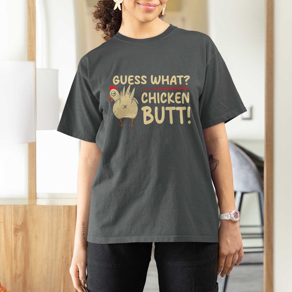 Guess What Chicken Butt T Shirt For Women Funny Chicken Farmer Farming - Wonder Print Shop