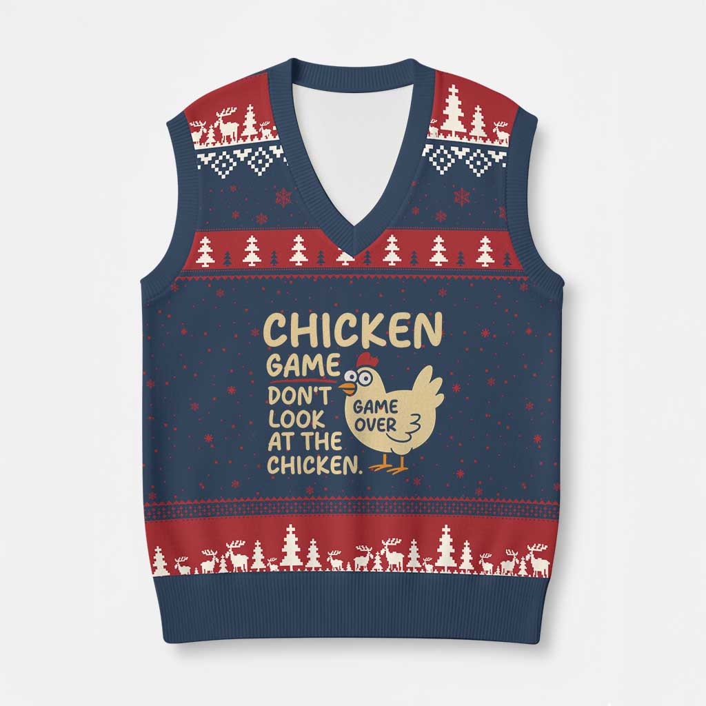 Funny Chicken Game Dont Look At The Chicken V-Neck Knit Sweater Vest - Wonder Print Shop