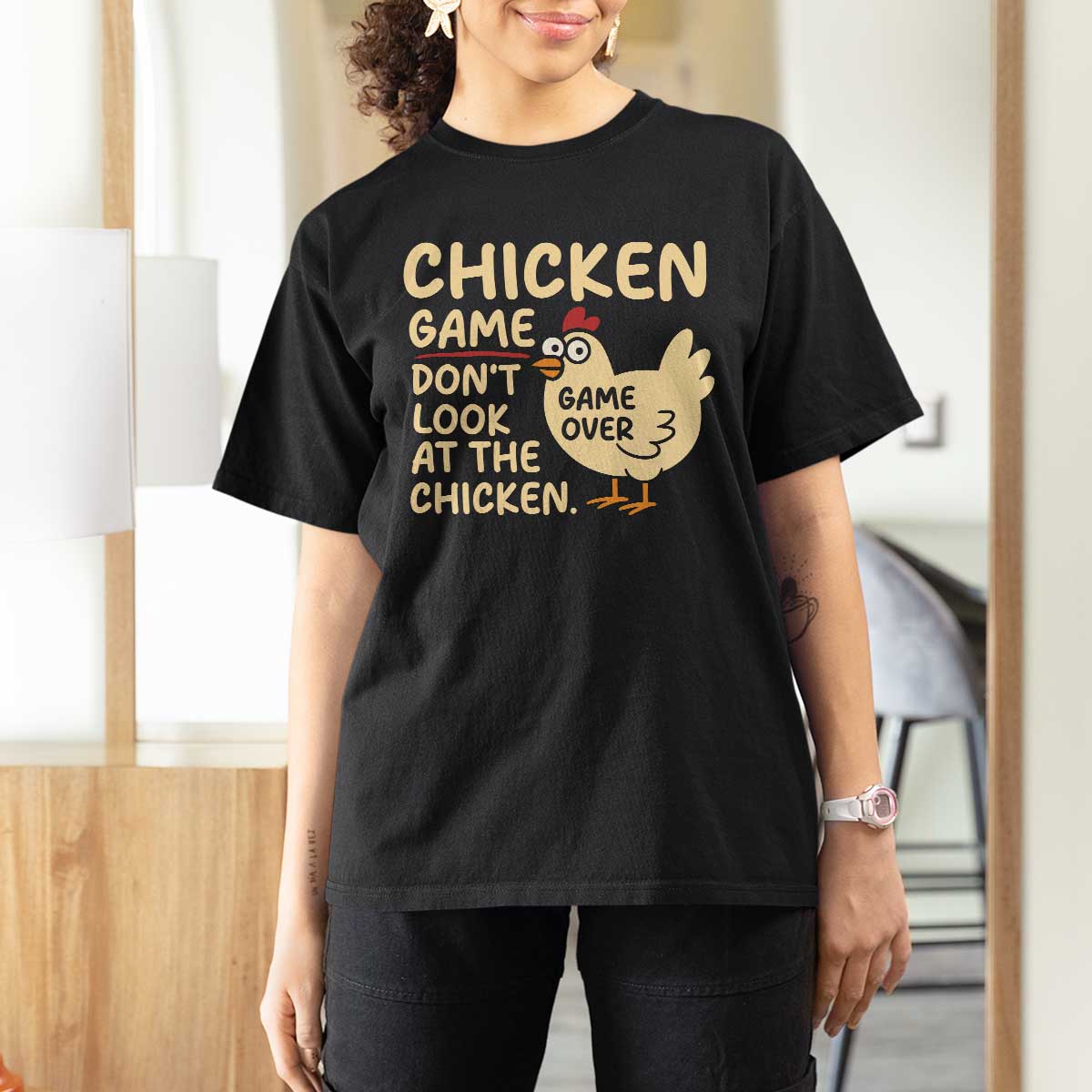 Funny Chicken Game Dont Look At The Chicken T Shirt For Women - Wonder Print Shop