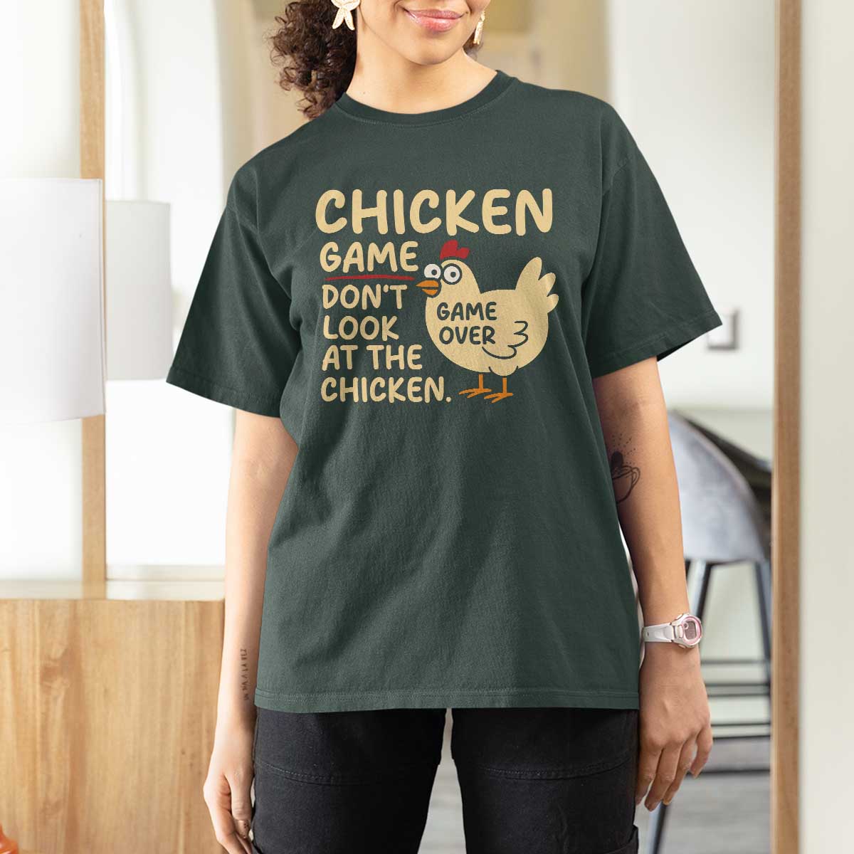 Funny Chicken Game Dont Look At The Chicken T Shirt For Women - Wonder Print Shop