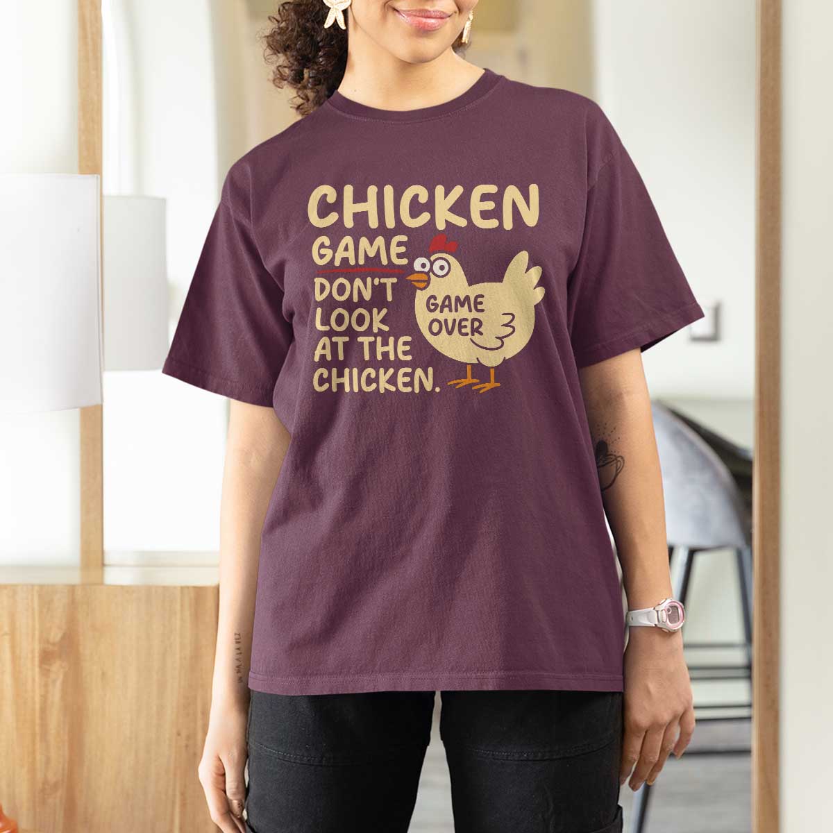 Funny Chicken Game Dont Look At The Chicken T Shirt For Women - Wonder Print Shop