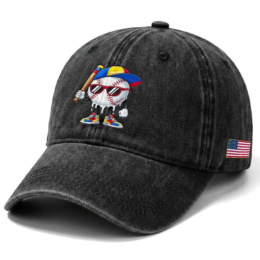 Venezuela Baseball Washed Cotton Baseball Cap Venezuelan Pride Baseball Life Style Youth Drip Baseball Boys Kid