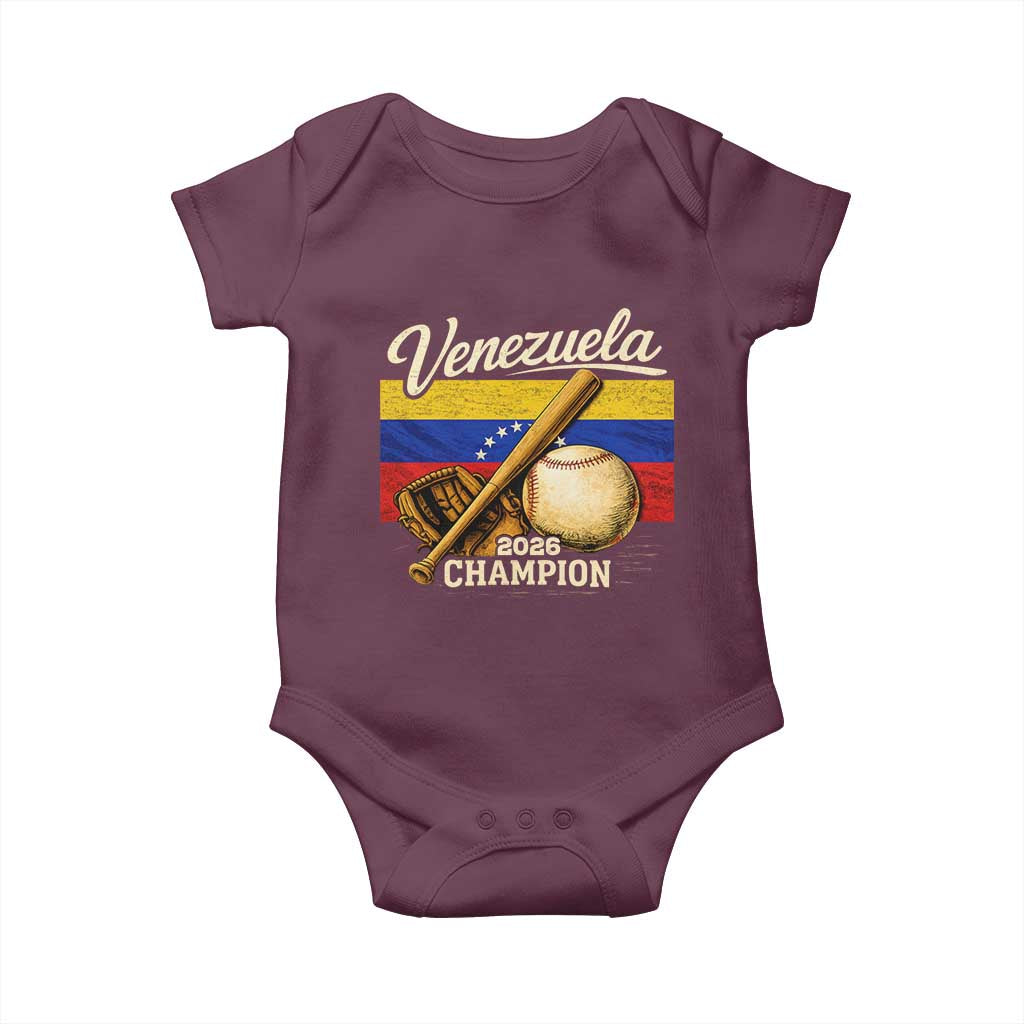 Venezuela Baseball 2026 Baby Onesie Champions Vintage Venezuelan Flag Baseball Fan Gift