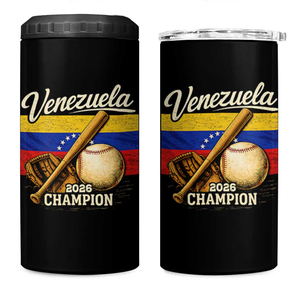 Venezuela Baseball 2026 4 in 1 Can Cooler Tumbler Champions Vintage Venezuelan Flag Baseball Fan Gift