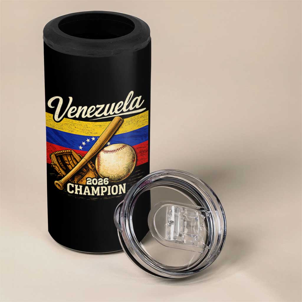 Venezuela Baseball 2026 4 in 1 Can Cooler Tumbler Champions Vintage Venezuelan Flag Baseball Fan Gift