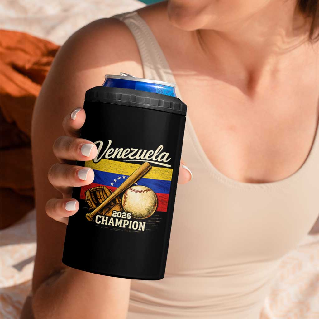 Venezuela Baseball 2026 4 in 1 Can Cooler Tumbler Champions Vintage Venezuelan Flag Baseball Fan Gift