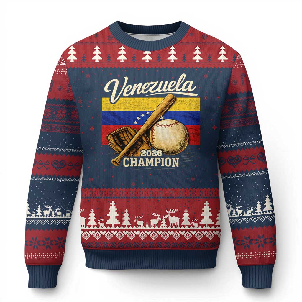 Venezuela Baseball 2026 Ugly Christmas Sweater Champions Vintage Venezuelan Flag Baseball Fan Gift