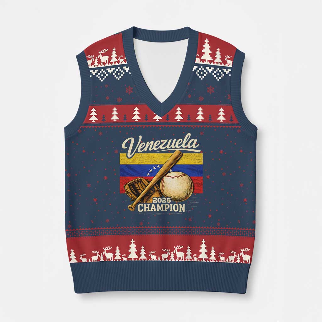 Venezuela Baseball 2026 V-Neck Knit Sweater Vest Champions Vintage Venezuelan Flag Baseball Fan Gift