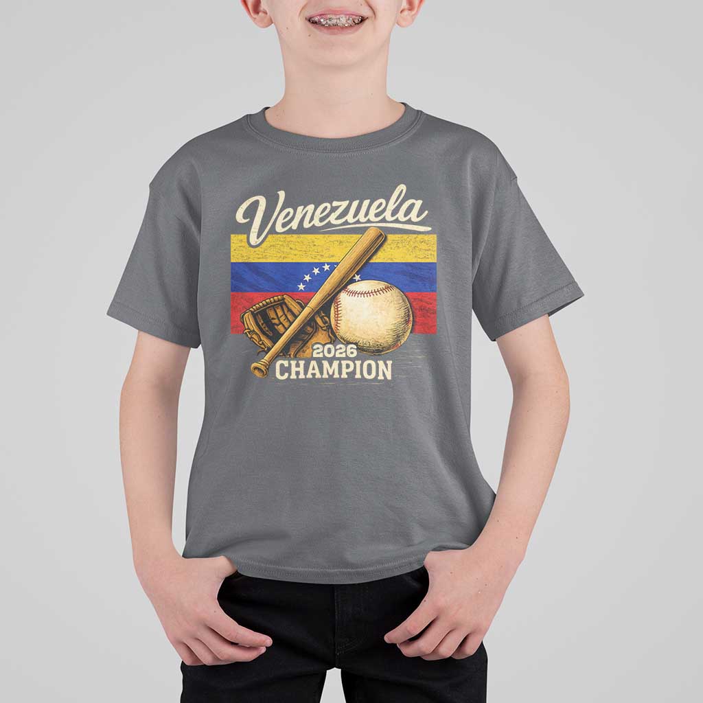 Venezuela Baseball 2026 T Shirt For Kid Champions Vintage Venezuelan Flag Baseball Fan Gift