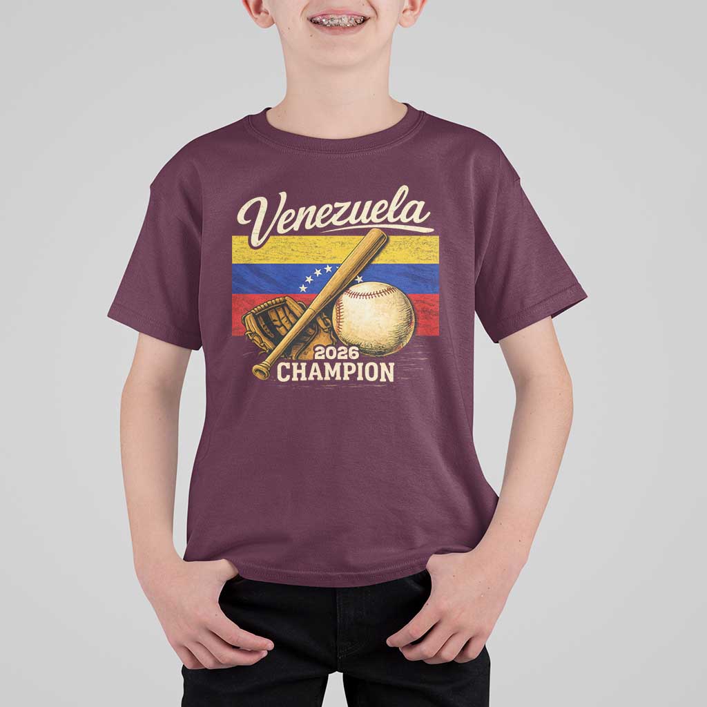 Venezuela Baseball 2026 T Shirt For Kid Champions Vintage Venezuelan Flag Baseball Fan Gift