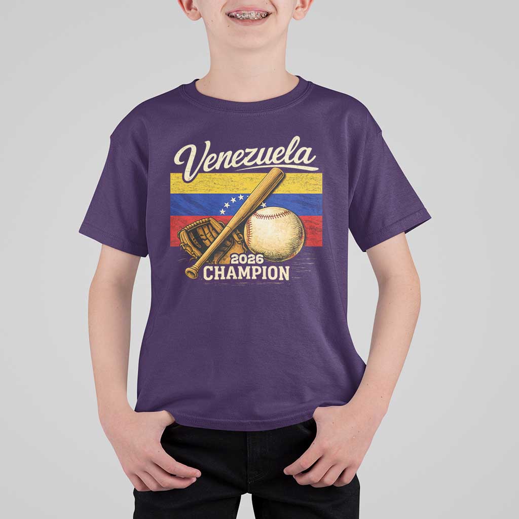 Venezuela Baseball 2026 T Shirt For Kid Champions Vintage Venezuelan Flag Baseball Fan Gift