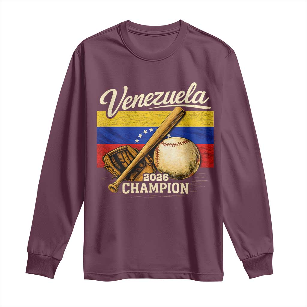 Venezuela Baseball 2026 Long Sleeve Shirt Champions Vintage Venezuelan Flag Baseball Fan Gift