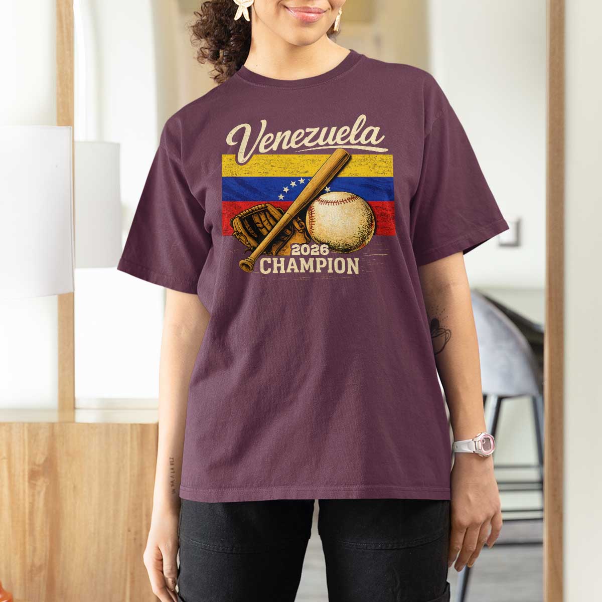 Venezuela Baseball 2026 T Shirt For Women Champions Vintage Venezuelan Flag Baseball Fan Gift