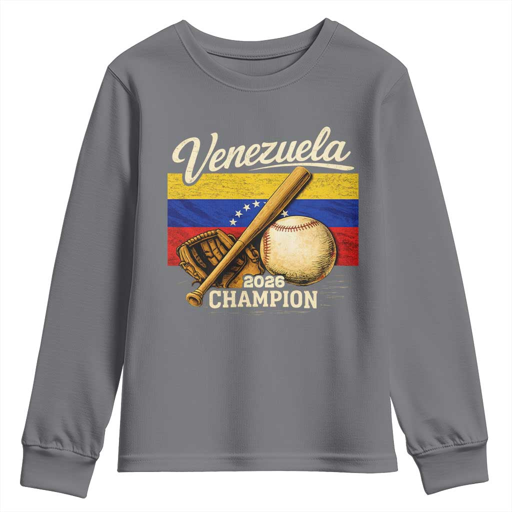 Venezuela Baseball 2026 Youth Sweatshirt Champions Vintage Venezuelan Flag Baseball Fan Gift
