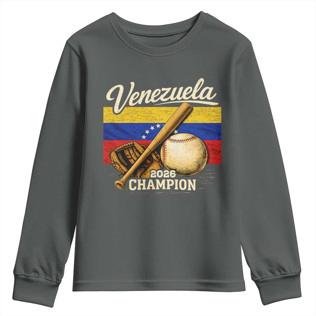 Venezuela Baseball 2026 Youth Sweatshirt Champions Vintage Venezuelan Flag Baseball Fan Gift