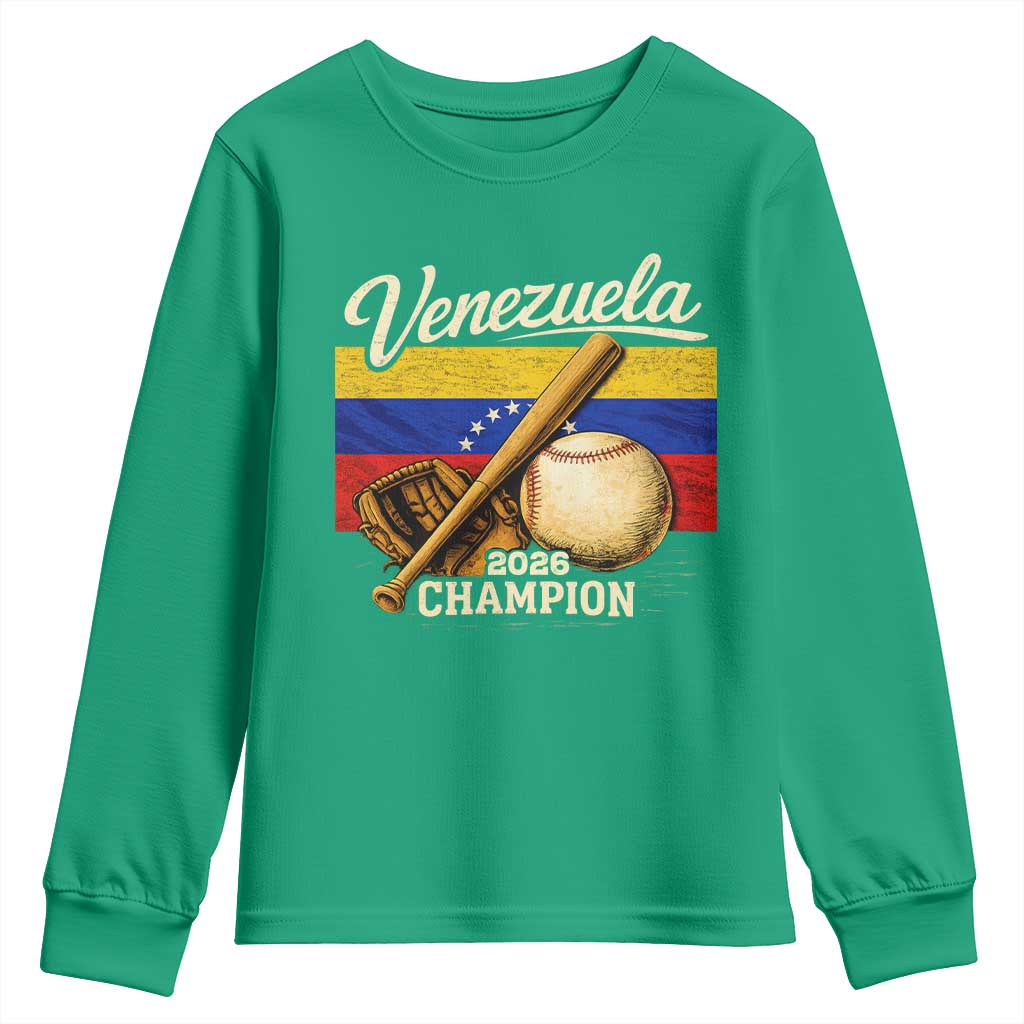 Venezuela Baseball 2026 Youth Sweatshirt Champions Vintage Venezuelan Flag Baseball Fan Gift