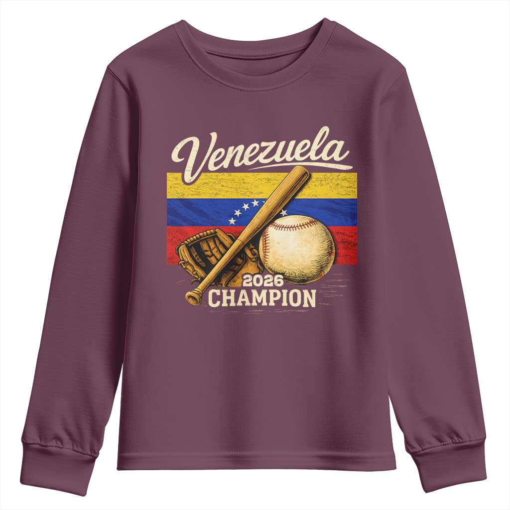 Venezuela Baseball 2026 Youth Sweatshirt Champions Vintage Venezuelan Flag Baseball Fan Gift