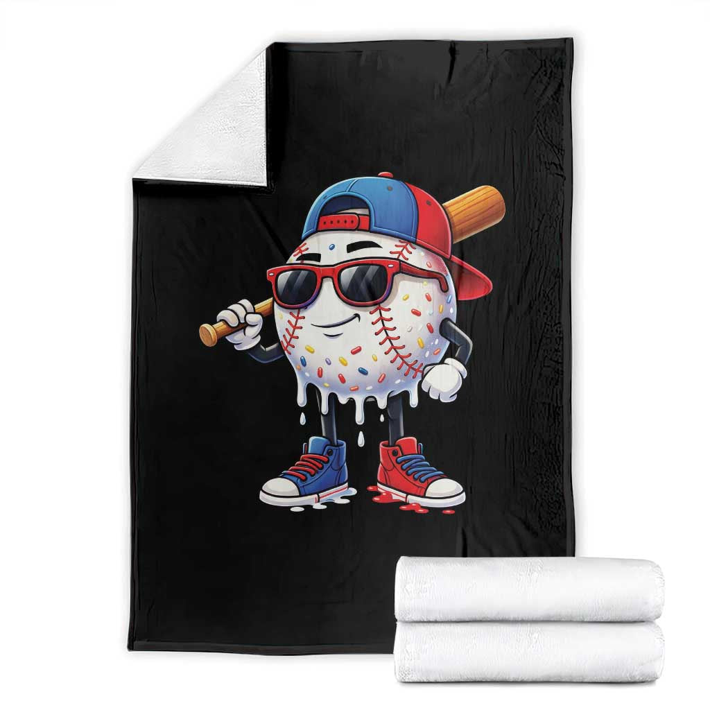 Baseball Drip Ice Cream Throw Blanket Youth Drip Baseball Boys Kid Red White And Blue