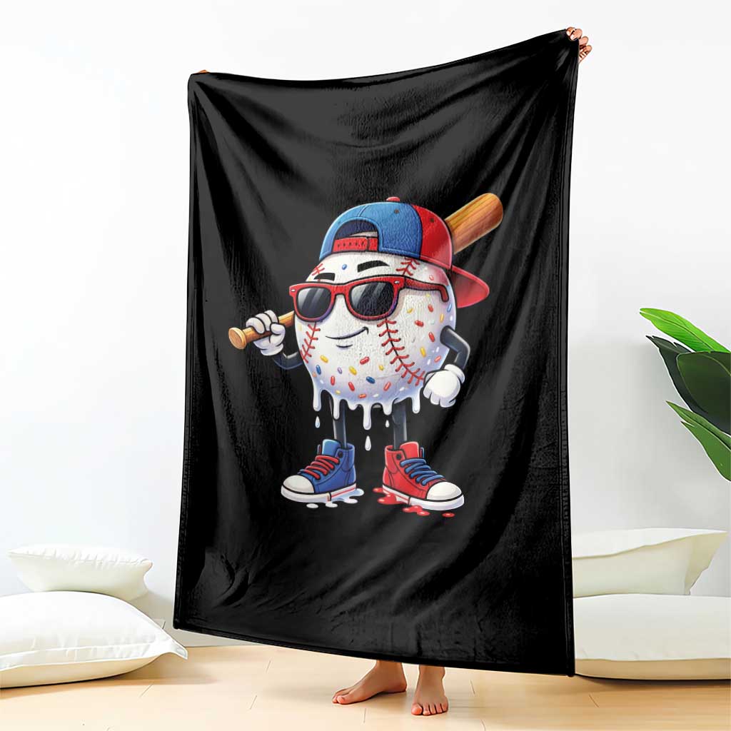 Baseball Drip Ice Cream Throw Blanket Youth Drip Baseball Boys Kid Red White And Blue