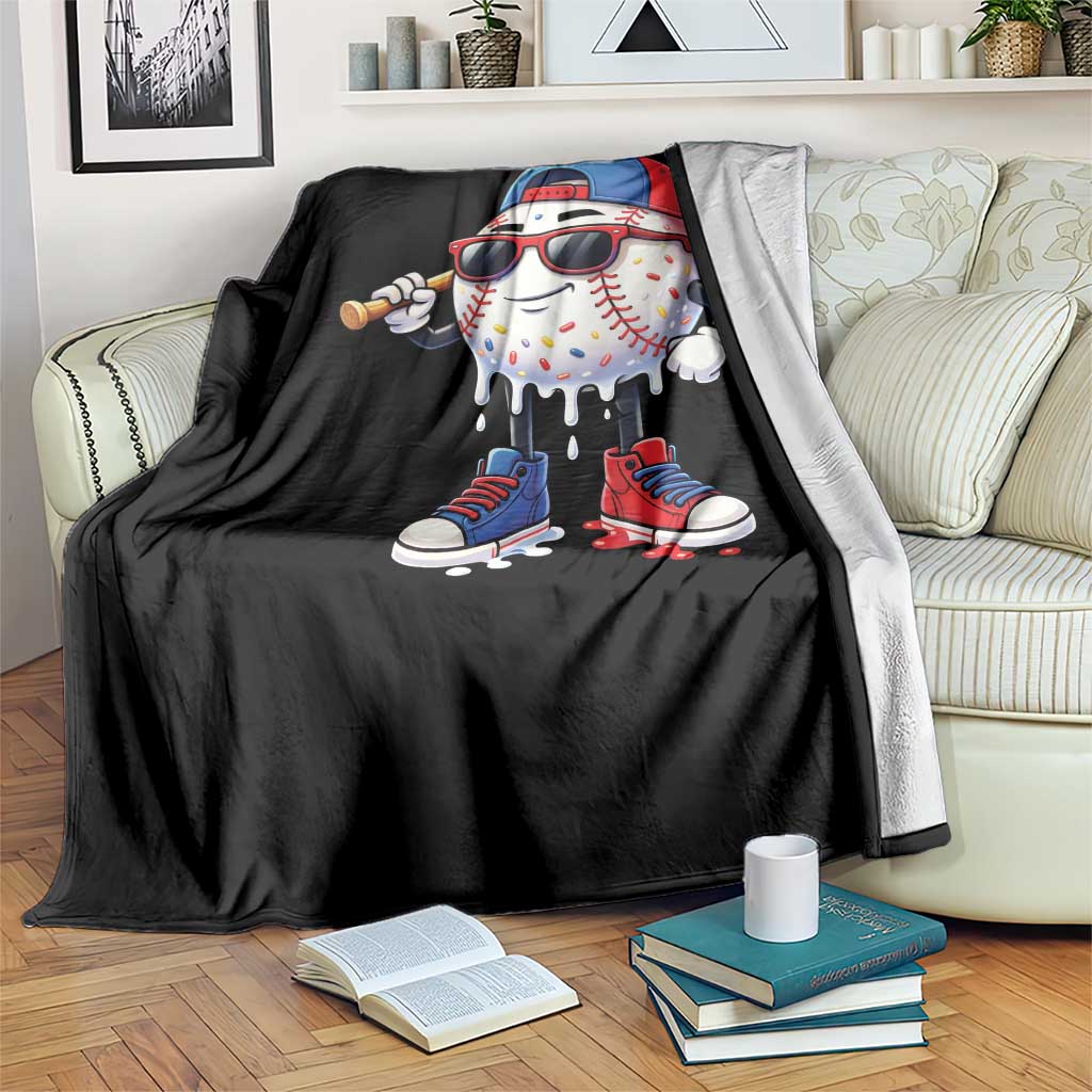 Baseball Drip Ice Cream Throw Blanket Youth Drip Baseball Boys Kid Red White And Blue