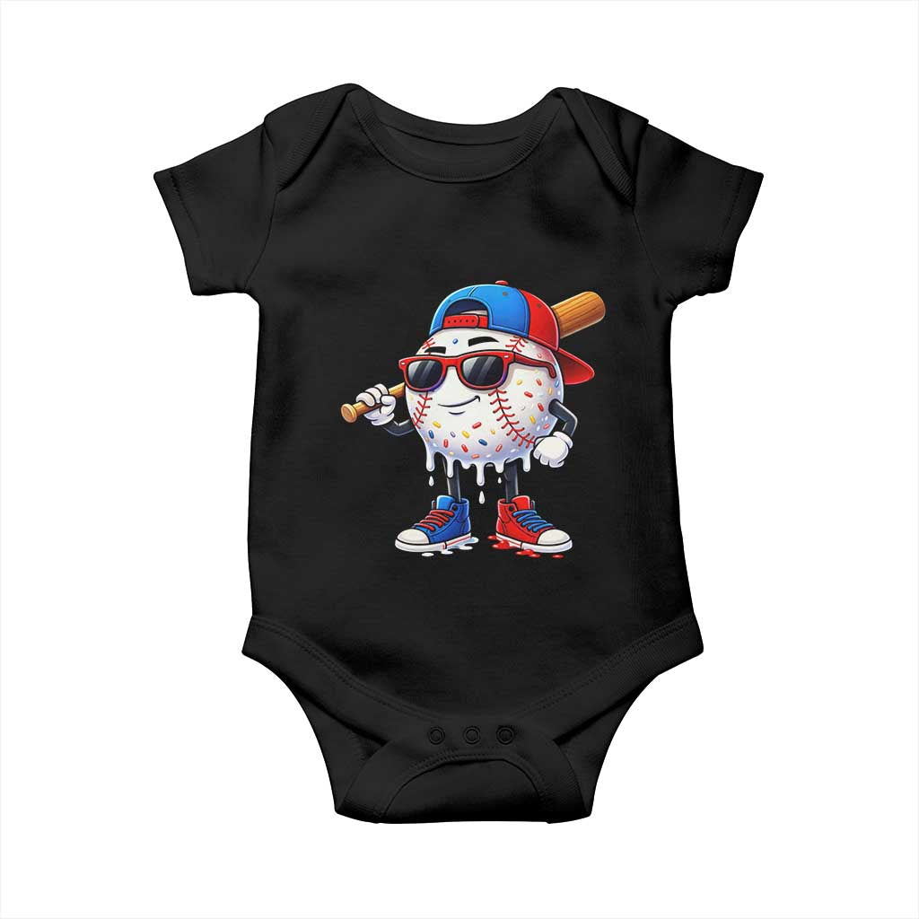 Baseball Drip Ice Cream Baby Onesie Youth Drip Baseball Boys Kid Red White And Blue