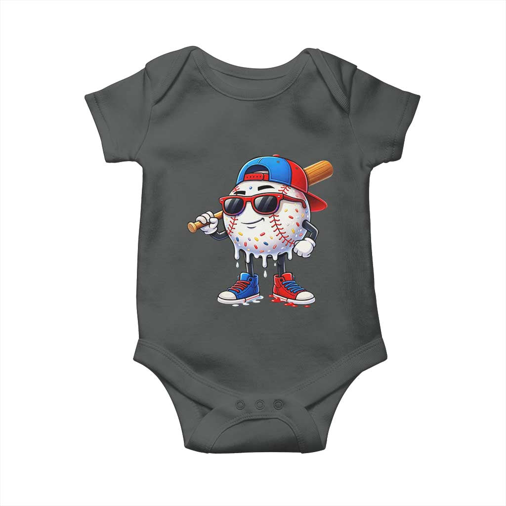 Baseball Drip Ice Cream Baby Onesie Youth Drip Baseball Boys Kid Red White And Blue