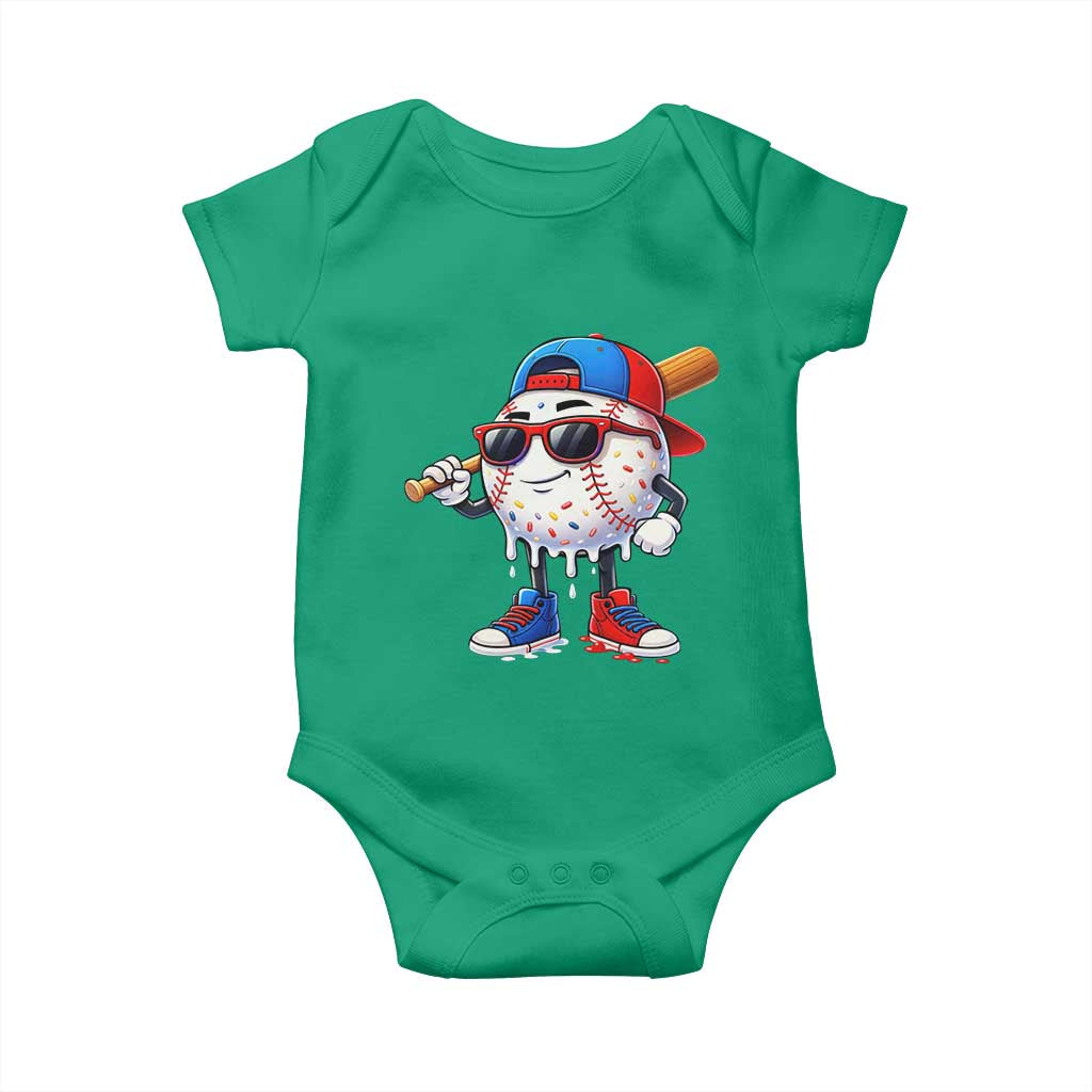 Baseball Drip Ice Cream Baby Onesie Youth Drip Baseball Boys Kid Red White And Blue