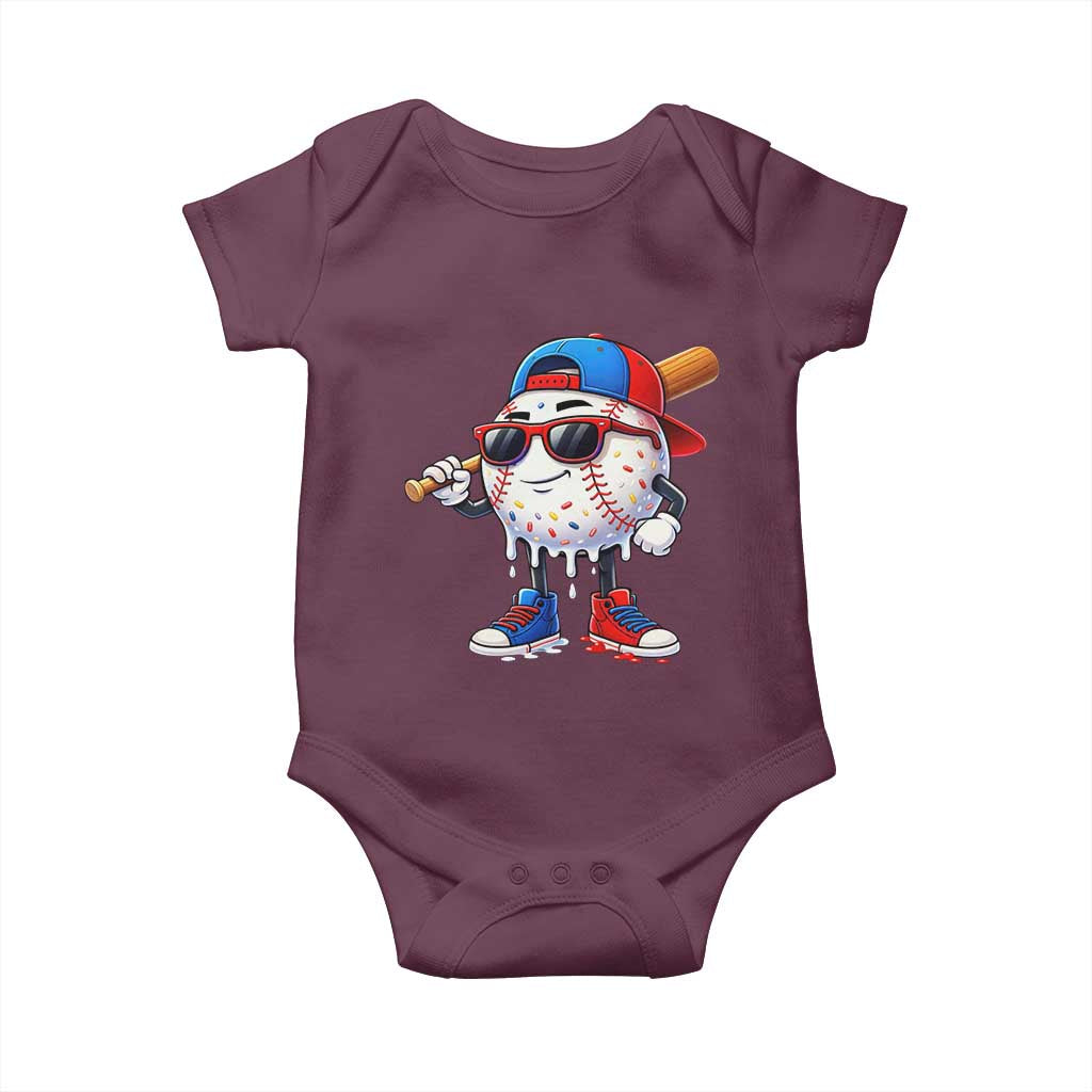 Baseball Drip Ice Cream Baby Onesie Youth Drip Baseball Boys Kid Red White And Blue
