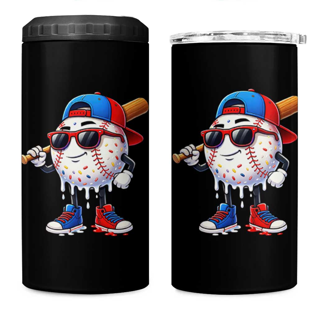 Baseball Drip Ice Cream 4 in 1 Can Cooler Tumbler Youth Drip Baseball Boys Kid Red White And Blue