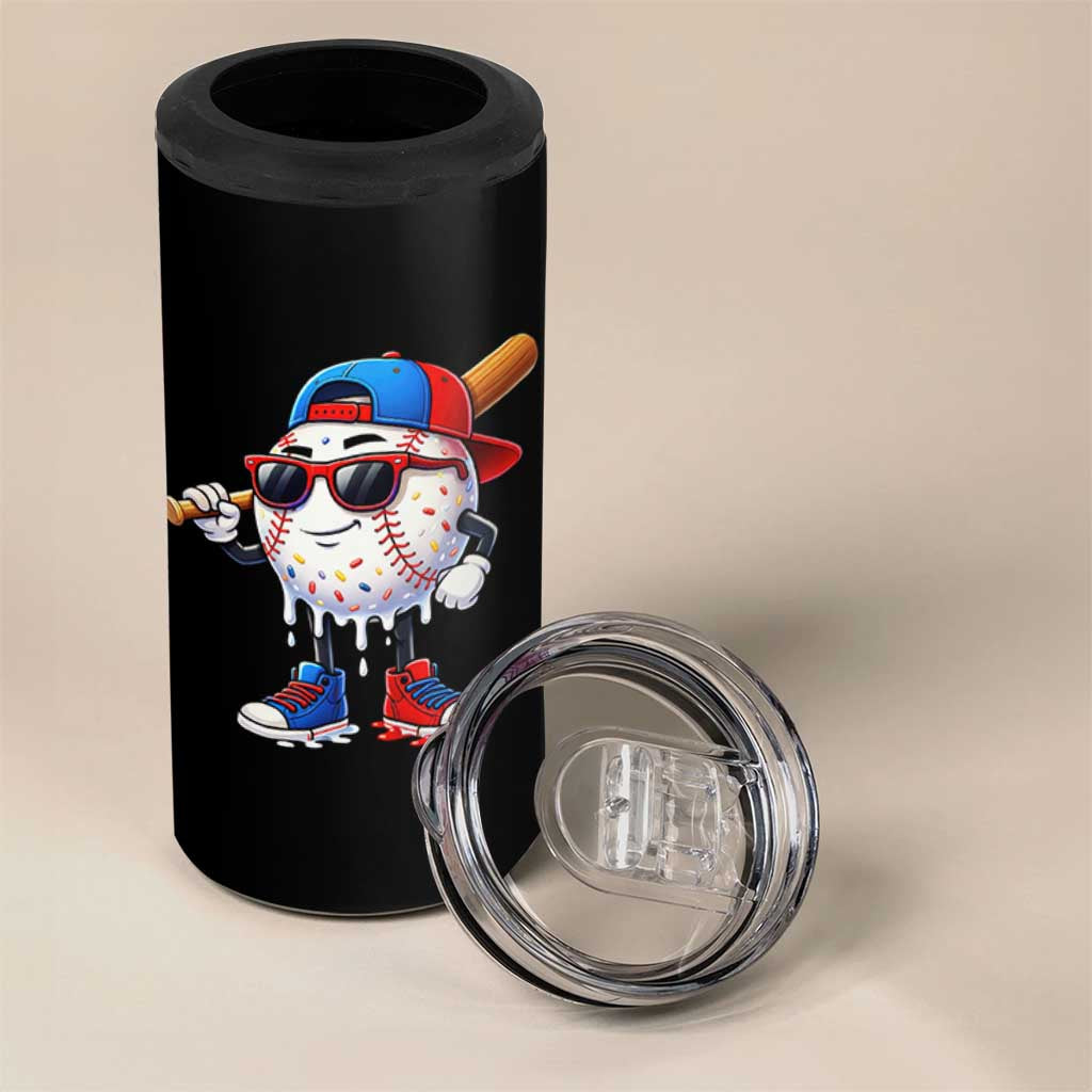 Baseball Drip Ice Cream 4 in 1 Can Cooler Tumbler Youth Drip Baseball Boys Kid Red White And Blue