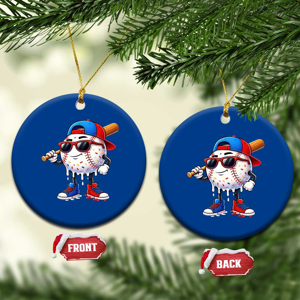 Baseball Drip Ice Cream Ceramic Ornament Youth Drip Baseball Boys Kid Red White And Blue