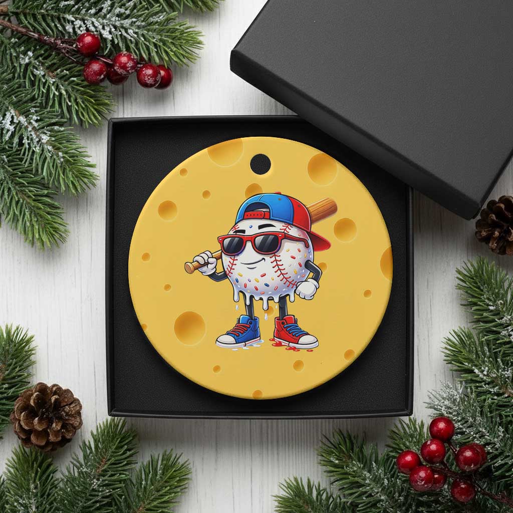Baseball Drip Ice Cream Ceramic Ornament Youth Drip Baseball Boys Kid Red White And Blue