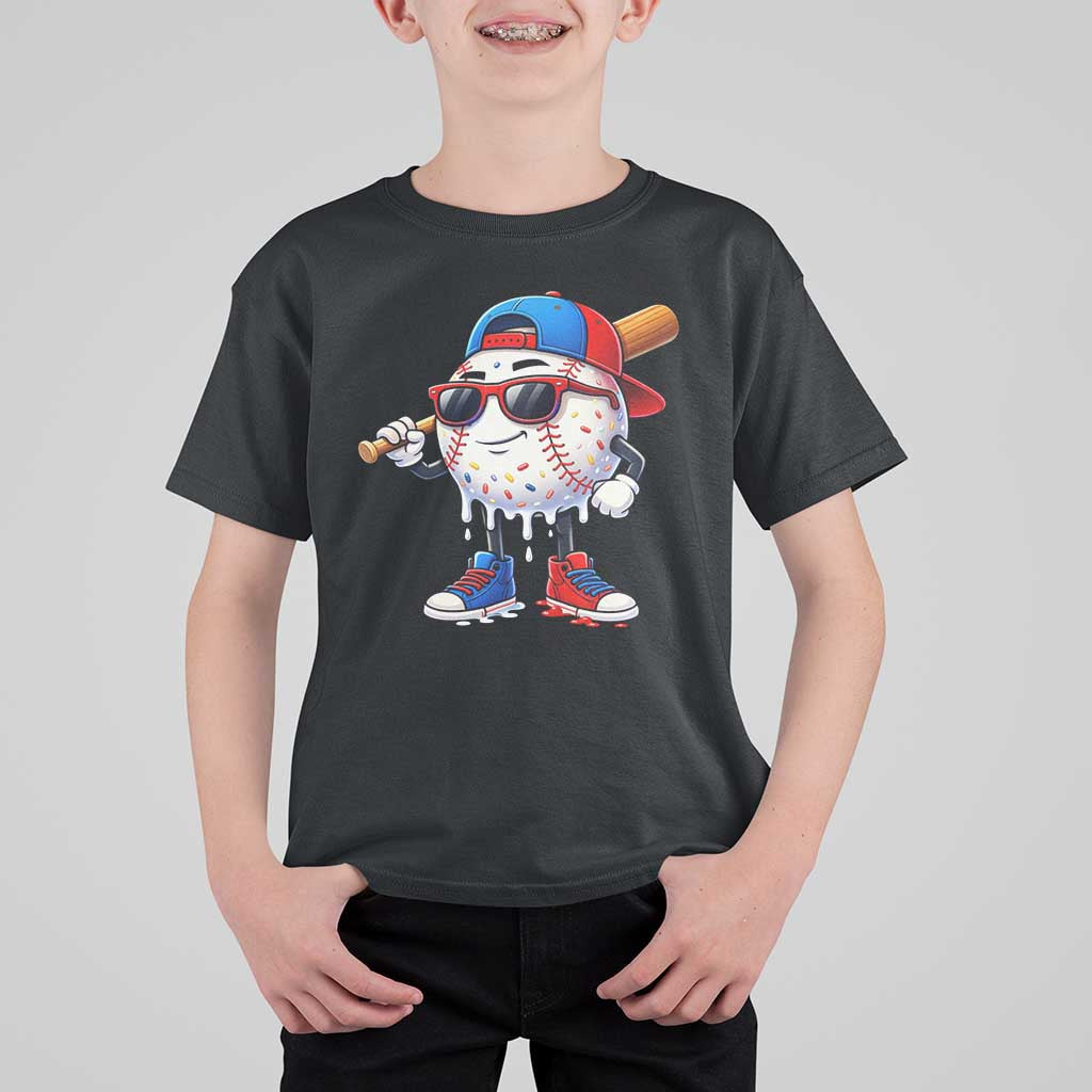 Baseball Drip Ice Cream T Shirt For Kid Youth Drip Baseball Boys Kid Red White And Blue