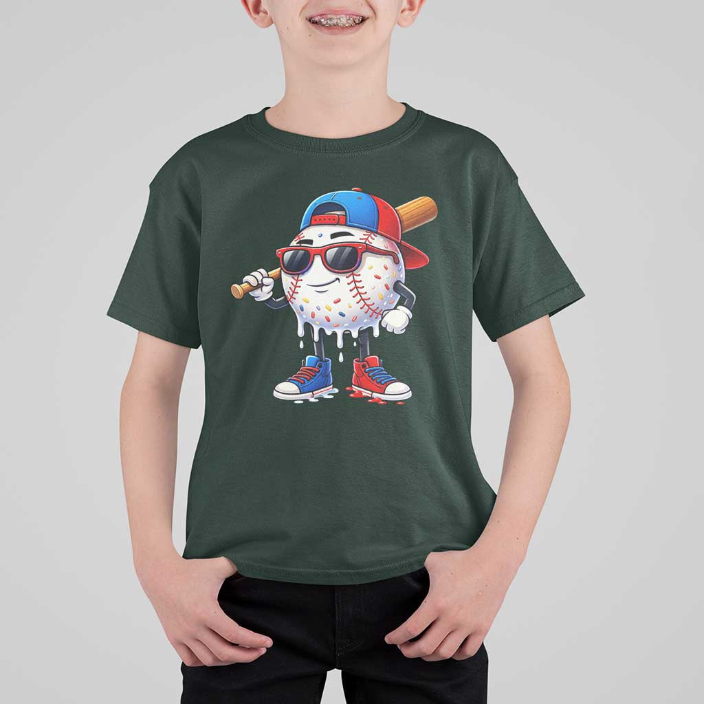 Baseball Drip Ice Cream T Shirt For Kid Youth Drip Baseball Boys Kid Red White And Blue