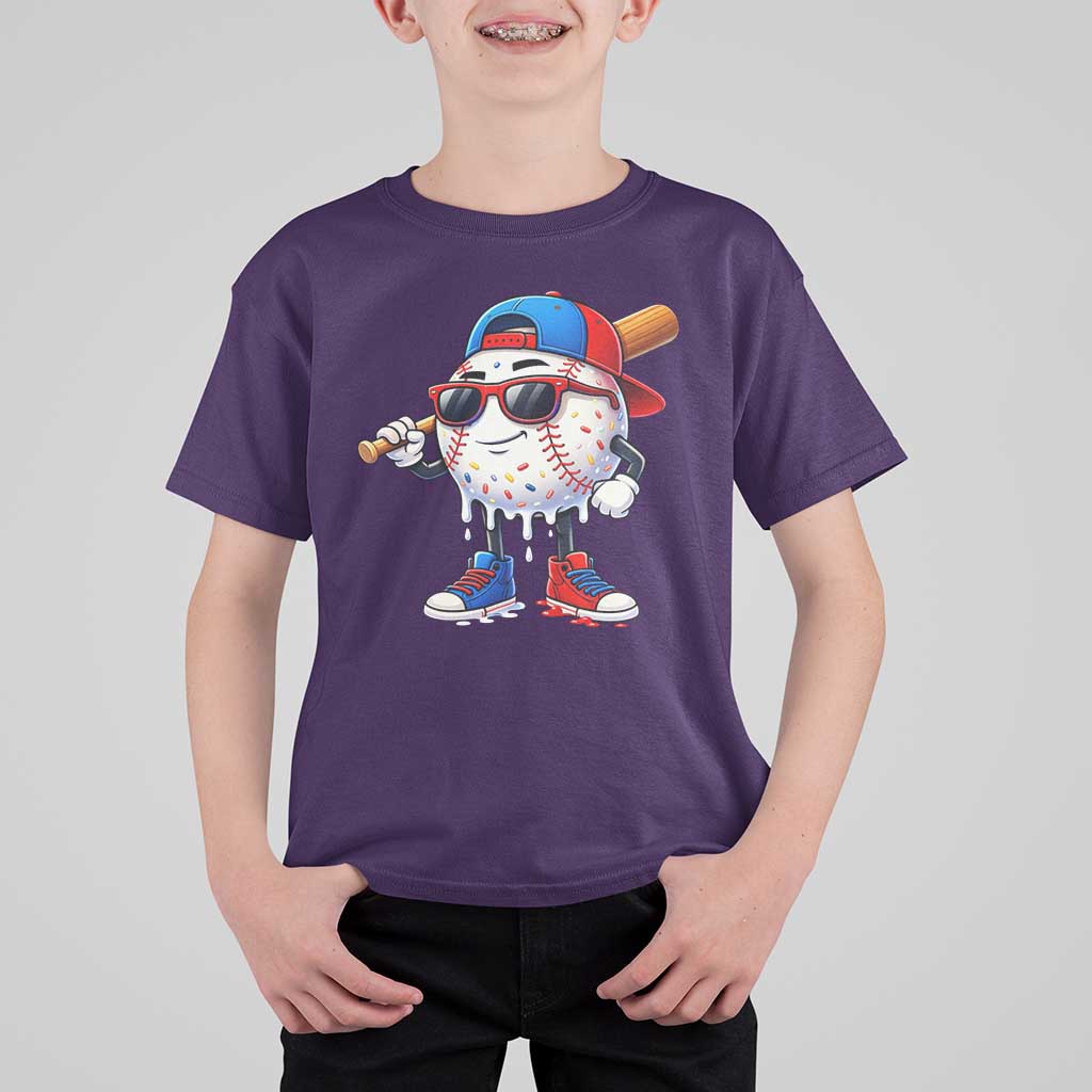 Baseball Drip Ice Cream T Shirt For Kid Youth Drip Baseball Boys Kid Red White And Blue