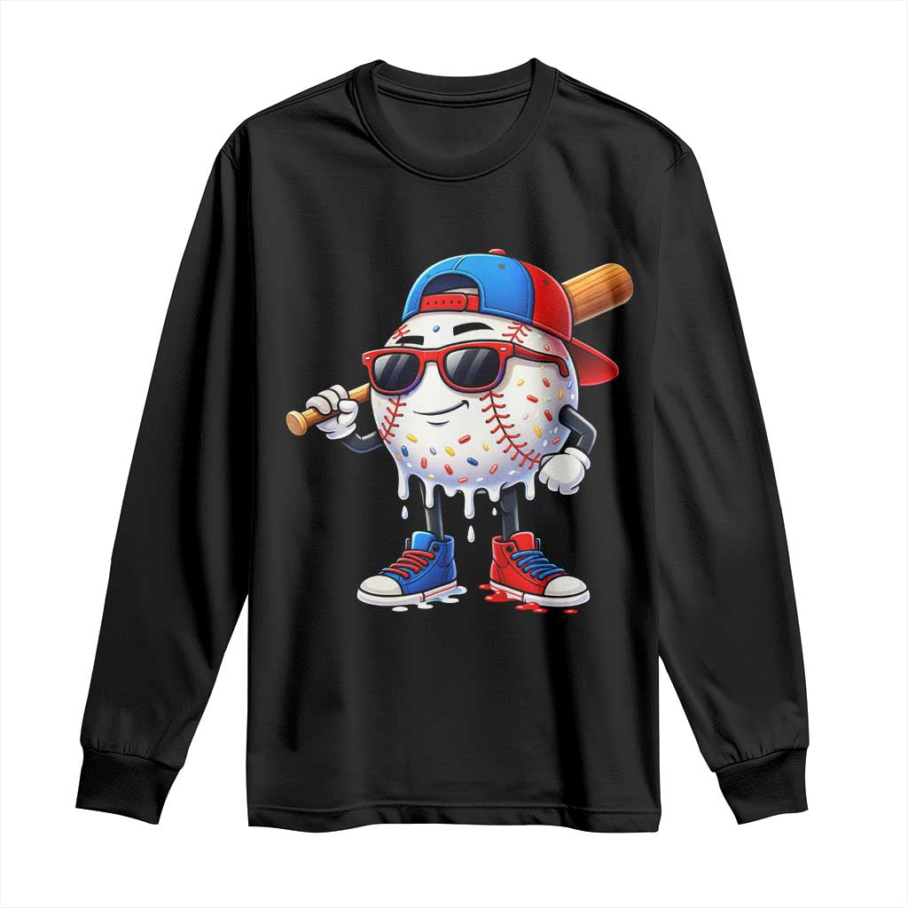 Baseball Drip Ice Cream Long Sleeve Shirt Youth Drip Baseball Boys Kid Red White And Blue