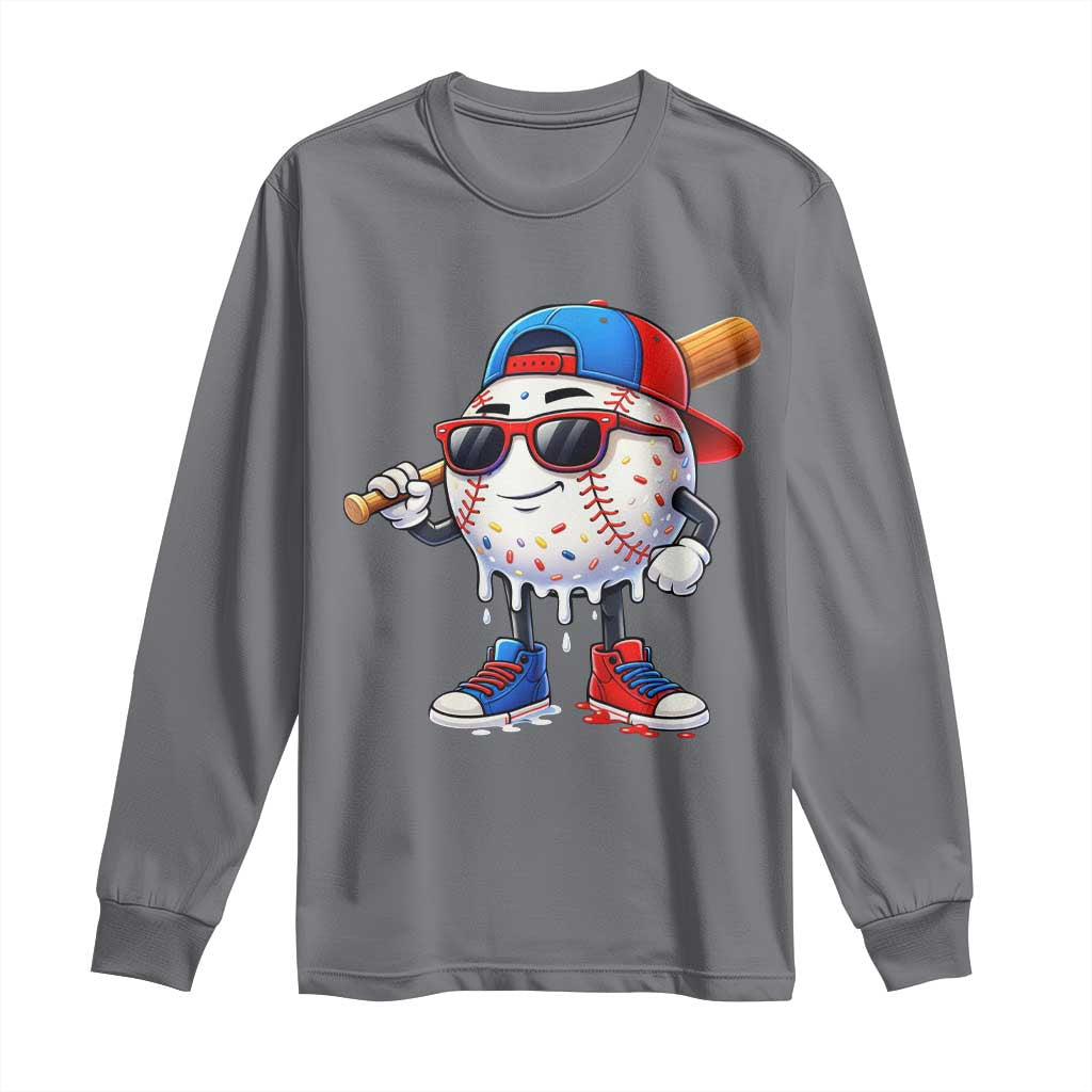 Baseball Drip Ice Cream Long Sleeve Shirt Youth Drip Baseball Boys Kid Red White And Blue