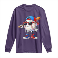 Baseball Drip Ice Cream Long Sleeve Shirt Youth Drip Baseball Boys Kid Red White And Blue