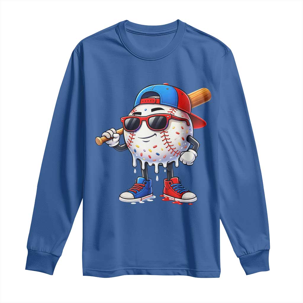 Baseball Drip Ice Cream Long Sleeve Shirt Youth Drip Baseball Boys Kid Red White And Blue