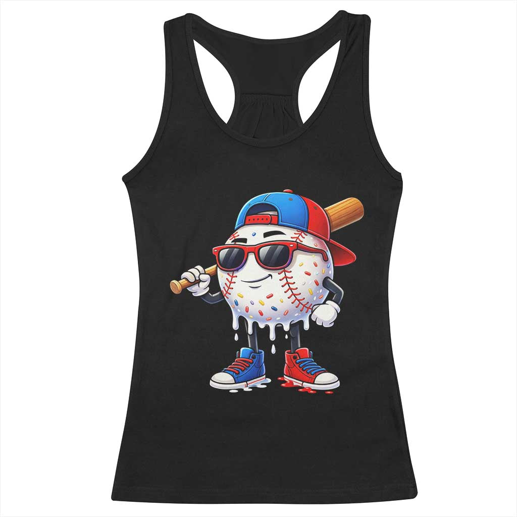 Baseball Drip Ice Cream Racerback Tank Top Youth Drip Baseball Boys Kid Red White And Blue