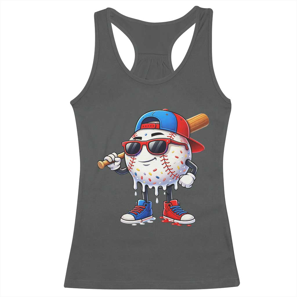 Baseball Drip Ice Cream Racerback Tank Top Youth Drip Baseball Boys Kid Red White And Blue
