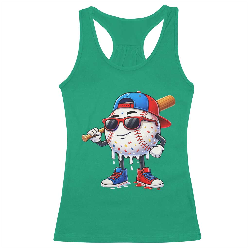Baseball Drip Ice Cream Racerback Tank Top Youth Drip Baseball Boys Kid Red White And Blue